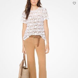Michael Kors White Floral Appliqué Lace Top S